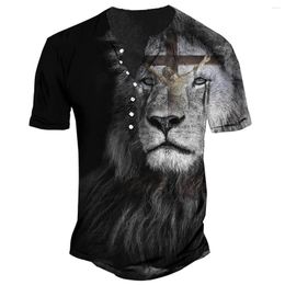 Men's T Shirts Men's Lion Print T-shirt Jesus Pattern Short Sleeve Punk Tops Fashion V-neck Oversized Cotton Tees Summer Street Vintage