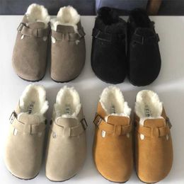 Designer Birkinstock Slippers Outlet 22. New High-version Bucken Shoes Flat Bottom Baotou Real Wool Suede Cork Autumn and Winter Slippers