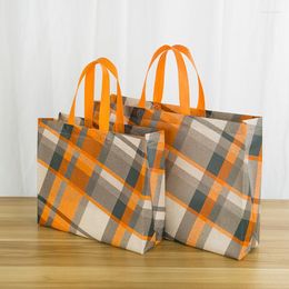 Shopping Bags Reusable Yellow Plaid Tote Non-woven Folding Eco Pouch Women Large Travel Storage Organizer Handbag