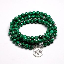 Strand Tibetan 108 Mala Bracelet Malachite Stone Beads Bracelets Yoga Lotus OM Buddha 6 MM