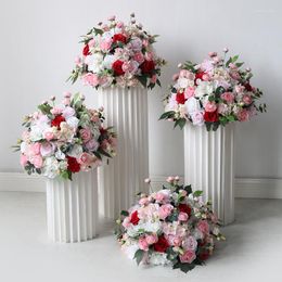 Decorative Flowers 80/60/50/35cm Large Pink Rose Artificial Flower Ball Wedding Backdrop Table Floral Centrepiece Decor Party Window Display