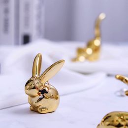 Decorative Objects Ceramic Cute Gold White Rabbit FoxPorcelain Table Home Decoration Gift Modern Statue Jewellery Rack Furnishings DHYN01 230221