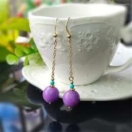 Dangle Earrings Purple Mica Ear Hook Atmospheric Ethnic Lucky Bead With Turquoise Ladies 925 Silver Wire Creative Luxury Women Jewelry