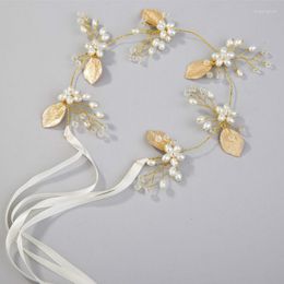 Headpieces Bridal Handmade Pearl Tiara Gold Leaf Wedding Dress Accessory Hair Band Jewellery Decoration