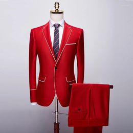 Men's Suits Latest Design Red Men White Lapel One Button Costume Groom Prom Terno Masculino Slim Fit Blazer For Man 2 Pcs Jacket Pant