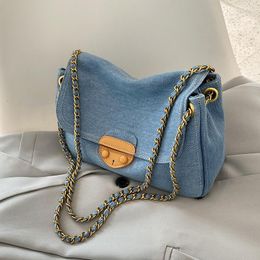 Evening Bags Vintage Blue Denim Quilted Women Shoulder Designer Brand Handbags Luxury Chains Jeans Messenger Bag Large Tote Female Purse