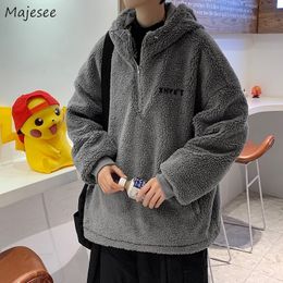 Men's Jackets Men Lambswool Hooded Coats Autumn Winter Letter Embroidery Warm Couple Vintage Loose Outwear Fashion BF Plush Jacket 230222