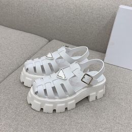 With Box Prad White Monolith Platform Gladiator rubber sandals Triangle logo smooth leather shoes women luxury designer Ankle-strap Chunk iH