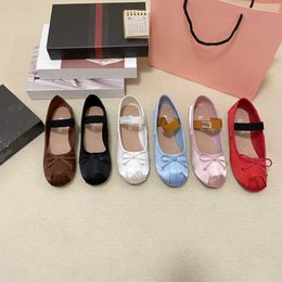 miui Ballerinas 2024 Ballet Best-quality Flats Designer Women Satin Shoes Silk Silky Bow Elastic Strap Sneakers Slip on Loafer Lady Flat Dance Shoe Girl 37va