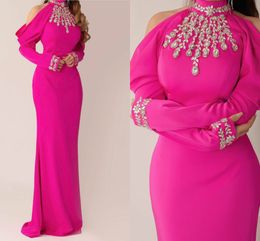 Sexy Rose Red Women Evening Party Dress Mermaid Off the Shoulder Beaded Crystal Dubia Prom Formal Gowns Robe de Soiree 2023 Vestidos Feast