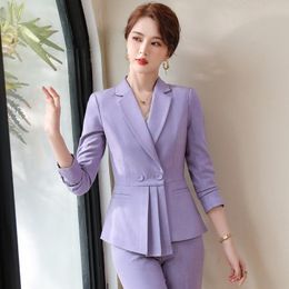 Women's Suits & Blazers Women Coat Fashion Oversize Elegant Purple Jacket OL Styles Fall Winter For Business Work Blaser Outwear TopsWomen's
