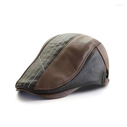 Berets Men Duckbill Beret Sboy Hat Flat Ivy Cap Autumn Winter PU Warm Golf Driving Outdoor Accessory