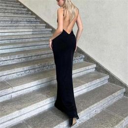 Casual Dresses Puloru Retro Black Party Long Dress Women Sleeveless Backless Suspender Bodycon Night Club Gown Vestidos Summer Outfit