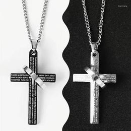 Pendant Necklaces Fashion Punk Hip Hop Cross Stainless Steel Necklace For Men Ring Long Streetwear Choker Collar Collier Neck Chain