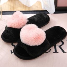 Slippers Warm Slipper Sweet Women Shoes Heart Plush Couple Flip Flops Indoor Cotton Fax Fur Love Lady Gift Autumn Winter Sandals Z0215 Z0215