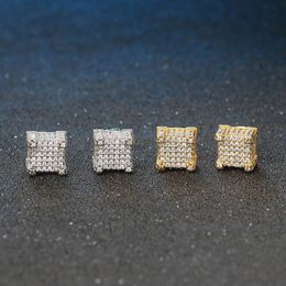 European Hip Hop Stud Earrings Full Diamond 3A Zircon Micro-Inlaid Gold-Plated Men's Earrings Hipster Accessories Wholesale
