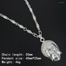 Chains 1 Tibetan Silver Buddha Head Pendant Necklace Thai Statue Shakyamuni Jewellery 40 25MM