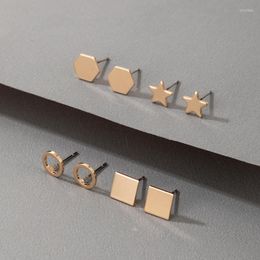 Stud Earrings HuaTang 4pair/set Punk Gold Colour Geometric Studs Sets For Women Simple Design Little Circle Star Jewellery Gift