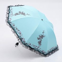 Umbrellas Colors Plum Flower Blossom Parasol Lace Three Folding Umbrella UV Brand Sunny / Rain Sun Women