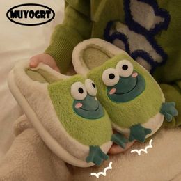 Slippers Women Furry Slippers Kawaii Cartoon Frog Slippers Bear Slide Winter Lovely Home Slippers Men Indoor Slides Shoes Female Slippers Z0215 Z0215