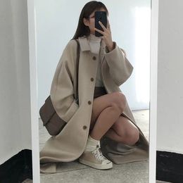 Women's Jackets Black Long Coat Women Thick Winter Korean Short with Velvet Mid-length Woolen Coat Woman Parkas Wrap Coat Autumn 230222