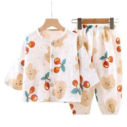 Pajamas HappyFlute 0-12Y Children's Thin Double-Layer Cotton Gauze Pajamas Summer girls' Home Clothes Boys' Long Sleeved Knickerbockers 230222