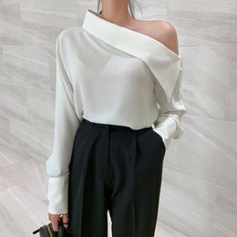 Women's Blouses 2023 Spring Summer Off-shoulder Sexy Korean Version Chic Women's Blouse Stylish Irregular White Black Shirt Top Blusas