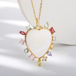 Pendant Necklaces Colorful Zircon Heart For Women Crystal Opal Necklace Stainless Steel Silver Color Chain Fashion Jewelry