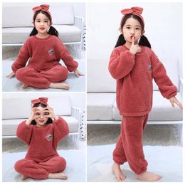 Pajamas Boys Girls Pajamas Set Winter Pyjamas Kids Long Sleeve Coral Fleece Sleepwear Cute Tops Pants Baby Autumn Sleeping Night Clothes 230222