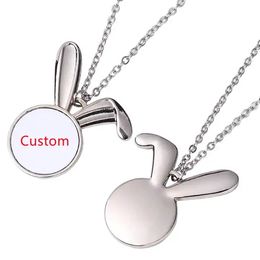 Party Favour DIY Custom Zinc Alloy Blank Sublimation Blank Cute Rabbit Shape Pendant Necklace