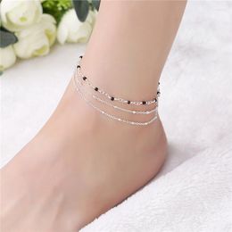 Anklets Silver Colour Beads Curb Chain Anklet For Women Girls Friend Foot Jewellery Bracelet CB156