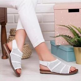Sandals Women Flat Hollow Out Ladies Hook Loop PU Leather Shoes Woman Peep Toe Casual Rome Fashion Female Summer 698