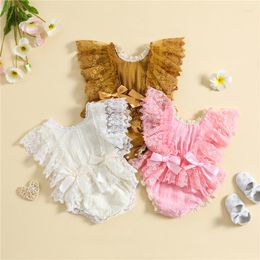 Girl Dresses Summer Infant Baby Girls Bodysuit Romper Lace Tulle Patchwork A-line Dress Sleeve Crew Neck Flower
