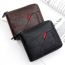 Wallets Men's Wallet Made Of Leather Wax Oil Skin Purse For Men Coin Short Male Card Holder Zipper Around Money