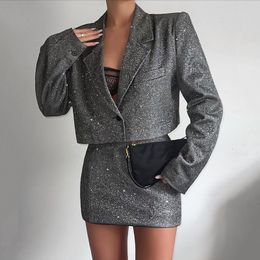 Two Piece Dress Women Fashion Pieces Short Skirt Suits Long Sleeve Jacket Mini Elegant Sexy Ladies Business Office Blazer Suit 230222