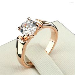 Wedding Rings Luxury Female White Round Ring Cute Fashion 18KT Rose Gold Crystal Zircon Stone Promise Engagement For Women