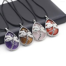 Pendant Necklaces Natural Stone Necklace Opal Rose Quartz Amethyst Butterfly Rope Chains Healing Crystals For Women Jewellery