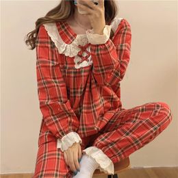 Pijama xadrez feminina de roupas de sono feminina