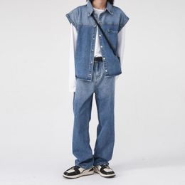 Jeans maschi da uomo gradiente giubbotti di denim set streetwear hip hop hop sciometto pantaloni senza maniche senza maniche pantaloni maschi