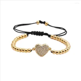 Strand Romantic Style Light Yellow Gold Color Copper Alloy Beads Elastic Bracelet Love Heart With Cubic Zirconia Jewelry