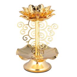 Holder Lotus Gold Diwali Diya Lamp Indian Stand Brass Lamps Oil Flower Decor Holders Tealight Crystal Candelabra Use Lights