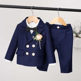 Clothing Sets Children's Formal Burgundy Suit Set Autumn Winter British Boys Jacket Pants Vest Outfit Kids Baby's First Birthday Party Dress