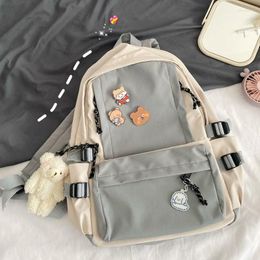 School Bags Women's Backpack Kawaii Y2k Harajuku Pendant Ulzzang Cute Drop Zipper Ins Korean Fashion Vintage Female Bag