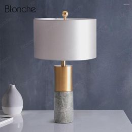 Table Lamps Modern Nordic Lamp Creative Marble Base Desk Light Fabric Shade Bedside Living Room Bedroom Office Lighting Fixtures