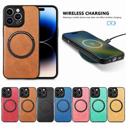 Magsafe Phone Cases for iPhone 15 14 13 12 11 Pro Max XR XS X Plus Wireless Charging Magnetic Vehicle Solid Color PU Leather Shockproof Protective Case