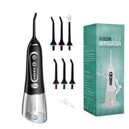 Oral Irrigator 5 Modes Portable Rechargeable Dental Water Jet 6 Nozzles Waterproof 300ML Tank Water Flosser For Teeth Whitening 230202