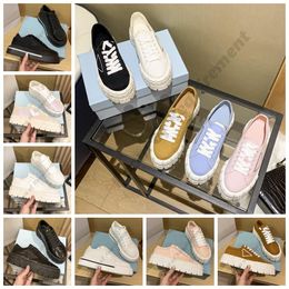 With Box Prad Double Wheel Casual Shoes Nylon Gabardine Sneaker Invisible Inside Raise With Box 2022S Triangle Platform Low Canvas Design Qj 6610 5476