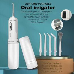 Mouth Washing Portable Oral Irrigator Dental Water Flosser Pick USB Rechargeable Jet Cleaning Teeth 5 Tip 200ml 4 Modes IPX7 230202