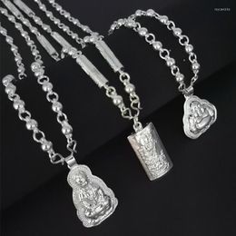 Chains Guanyin Buddha Brand Tibetan Silver Everlasting Peace Amulet Necklace Flame Falling Water Wave