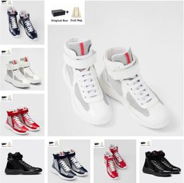 With Box Prad Discount America Cup Men Sports ShoesHigh-top Sneakers Patent Calf Leather & Mesh Nylon Casual Walking Light Rubber Sole Fa SS